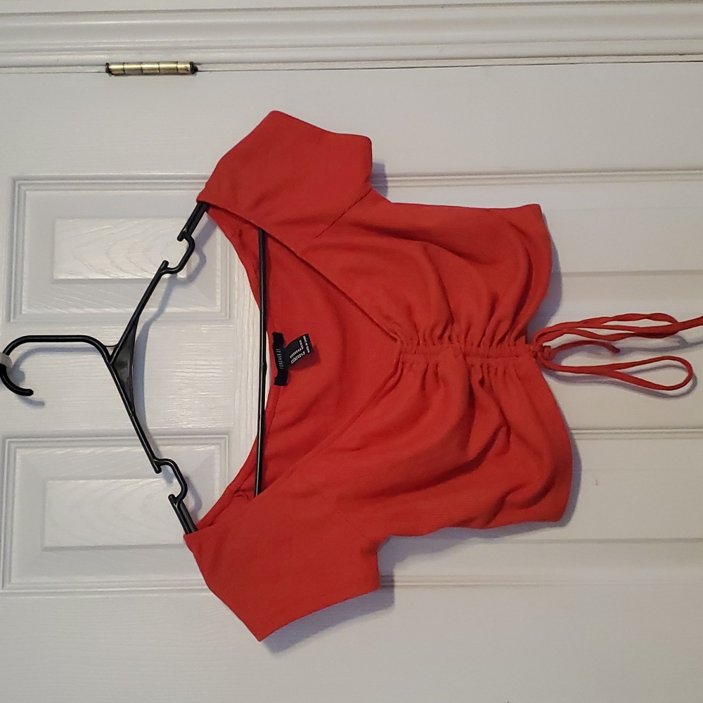 Forever 21 Red Off the Shoulder Crop Top
